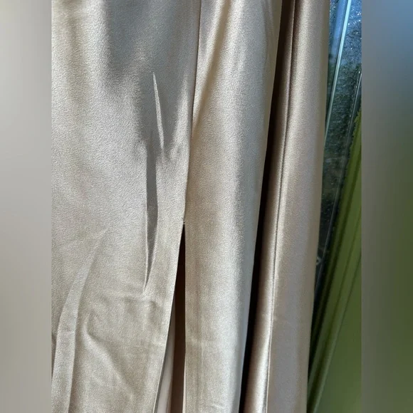 Birdy Grey Monica Shiny Satin Dress Gold Size L Bridesmaid Wedding Formal - Picture 5 of 11